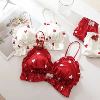 Japanese no steel ring lingerie girl large size bra set sexy gathered small  chest bow cute underwear panties suit