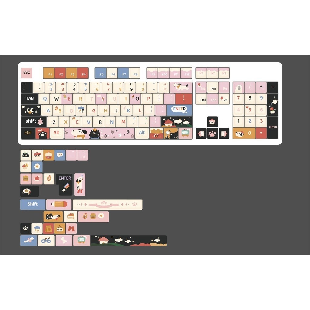 Cats and Dogs Home Keycaps Soa Profile สาวน่ารัก PBT Dye Sub คีย์บอร์ด ...