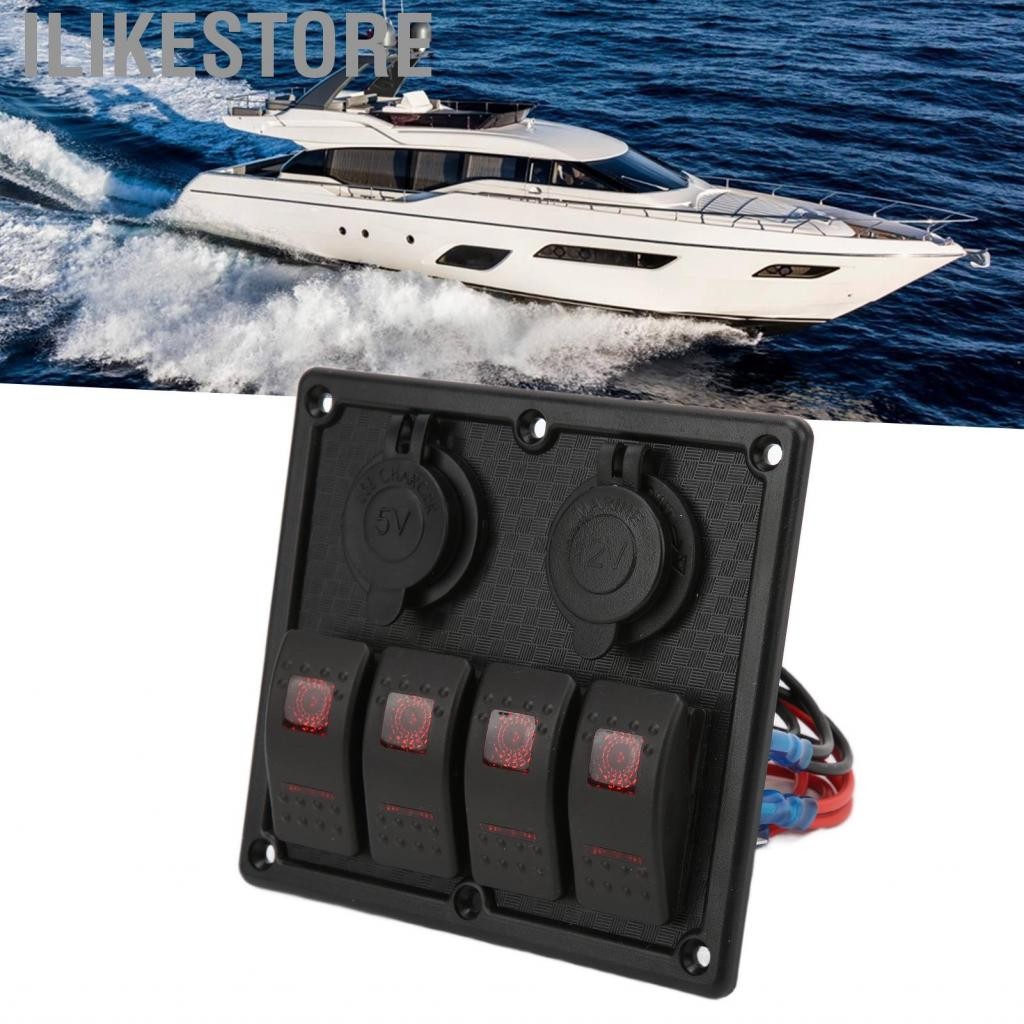 Ilikestore 4 Gang Rocker Switch กันน้ำ IP66 12‑24V DC 4.8A คู่ USB คู่ ...