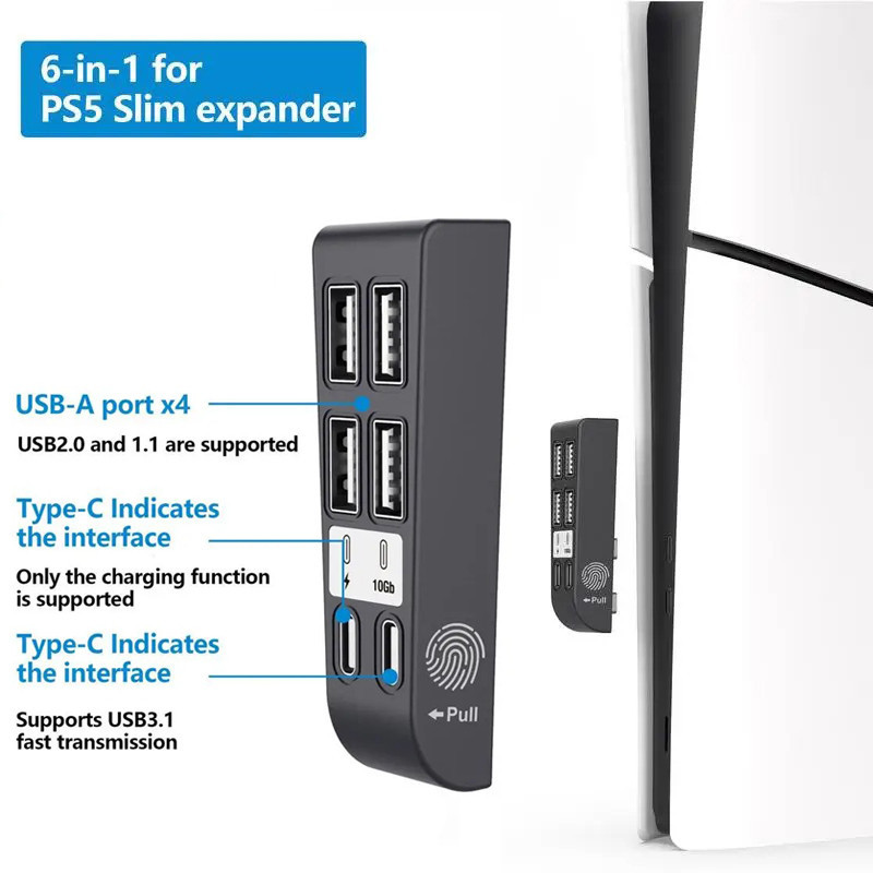 ฮับแปลงความเร็วสูง USB สําหรับ PS5 Slim 6-Port Compact Hub ชาร์จความ ...