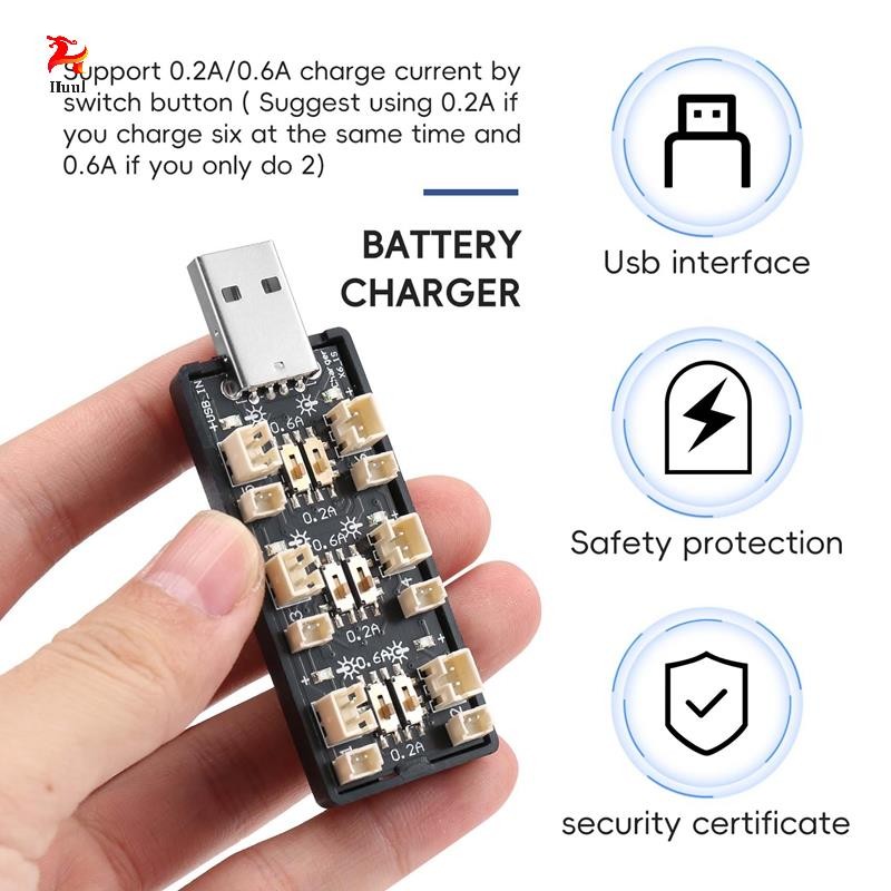 Youmile – Chargeur USB LiPo 1S 6 Canaux – 3,7V/4,20V – Connecteurs JST 1,25 Et 2,0 – Pour Batteries MCX MCPX