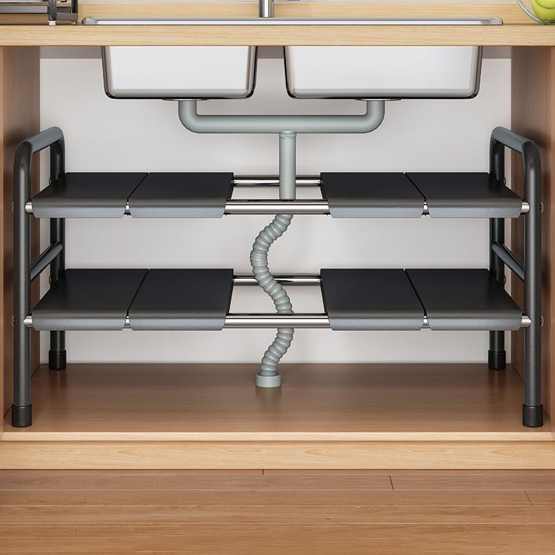 in stock#Kitchen Supplies Retractable Sink Rack Cabinet Layered Rack ...