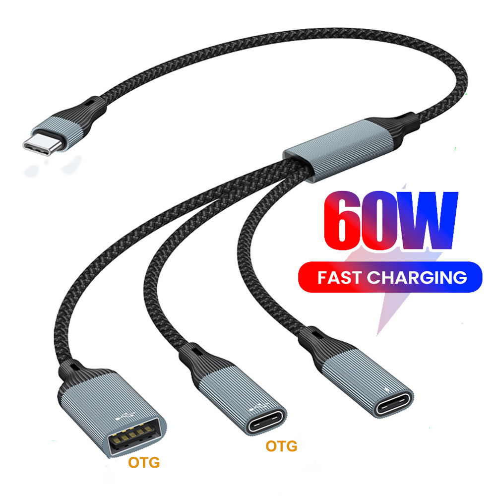 Twitch PD60W Fast สายชาร์จประเภท C ชาย Multi Type-C/USB หญิง Transfer ...