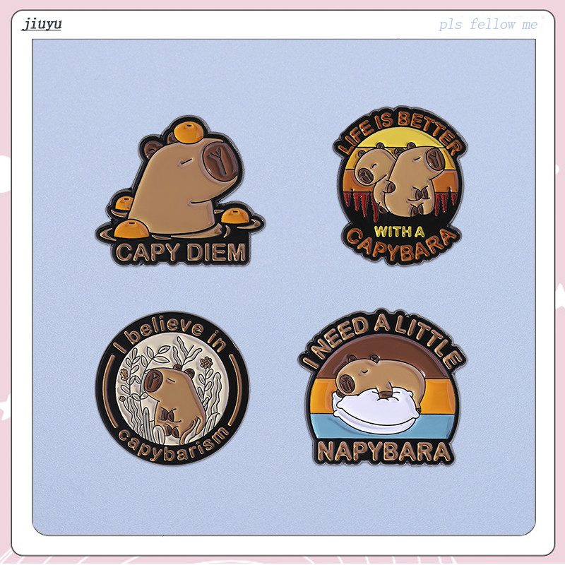 ชีวิตดีกว่ากับ Capabara เคลือบเข็มกลัด Pins Creative ข้อความ Badge เข็ม ...