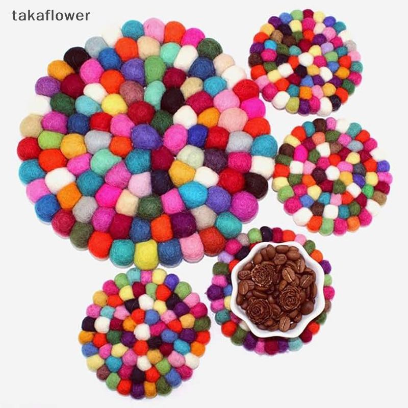 Takaflower ที่มีสีสันรอบ Felt Ball Coasters 4 นิ้วขนสัตว์ Felt Coaster ...