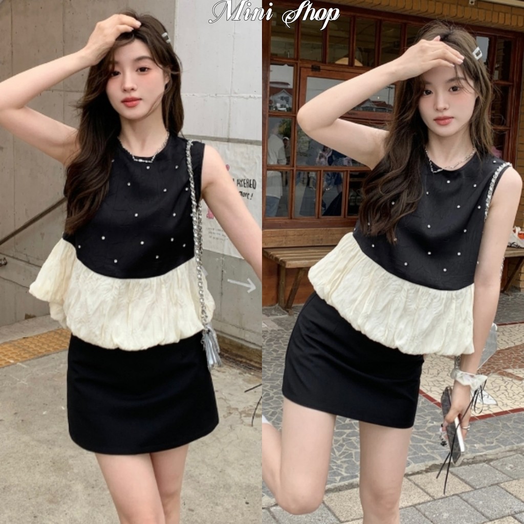 Mini shop🌸พร้อมส่ง🌸(R27-1)เสื้อกล้ามไหมพรม คอกลม เกาหลีน่ารักดีเทลแต่ง ...