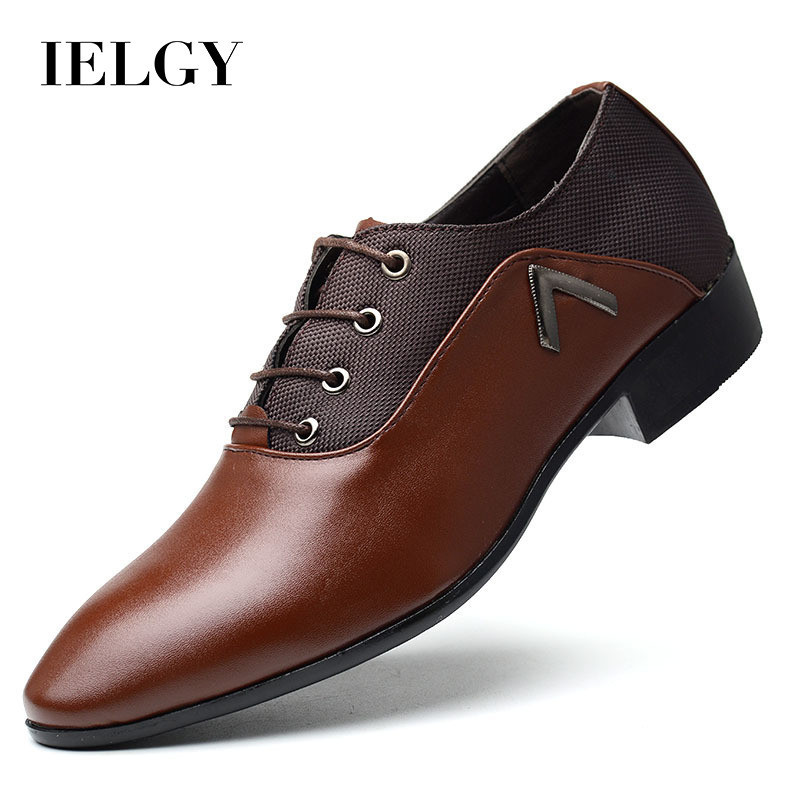 Ielgy Mens Business Dress Shoes plus size Casual Pointed Leather Lace Up Shoes