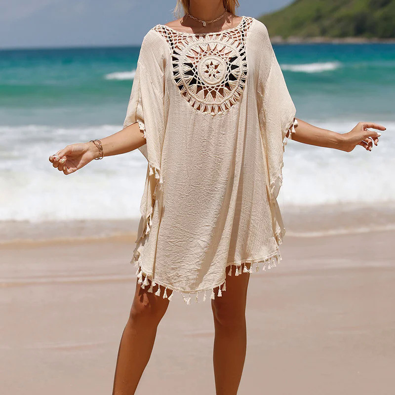 Crochet Bikini Cover Up Sexy Swimsuit Beach Dress Women 2023 Summer Bathing Suit Beachwear Shirt 9216