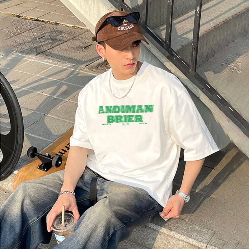 Basi เสื้อยืดผ้าฝ้าย ไม่ยืดไม่ย้วย โอเวอร์ไซส์ลาย