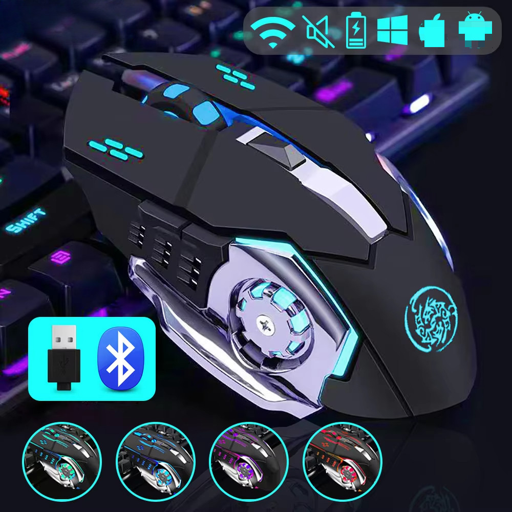 🔥COD🔥เมาส์เกมมิ้ง เมาส์บูทูธ เมาส์ไร้สาย Gaming Mouse 2.4G RGB MOUSE มีสาย/ไร้สาย สียงปุ่มเงียบmous มีไฟเปลี่ยนสี 4 สี