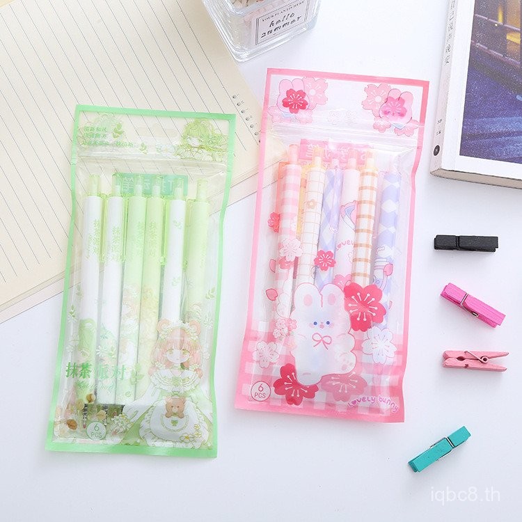 ปากกาเจล Matcha Click แบบถุง สีชมพูและเขียว ปากกากดสำหรับนักเรียน ...