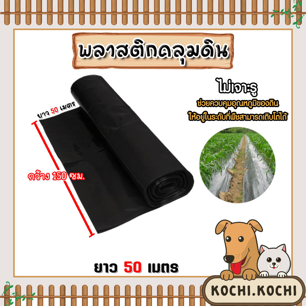 พลาสติกคลุมดิน ไม่เจาะรู กว้าง 150 ซม. ยาว 50 เมตร พลาสติกคลุมดิน ผ้ายางคลุมดิน พลาสติกคลุมวัชพืช พลาสติกดำ