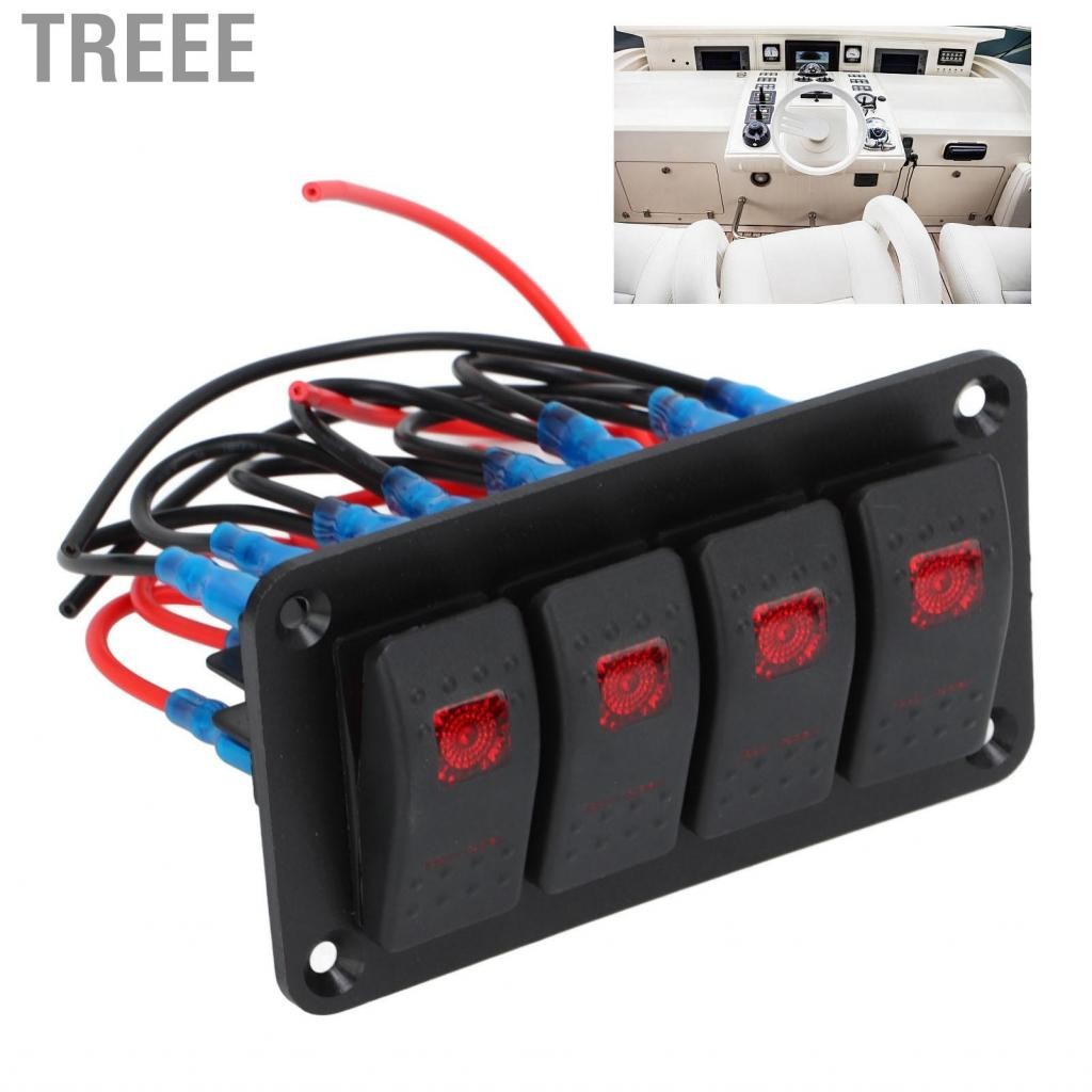 Treee 4 Gang Rocker Switch Panel สำหรับรถยนต์รถบรรทุกเรือกันน้ำคู่ USB ...