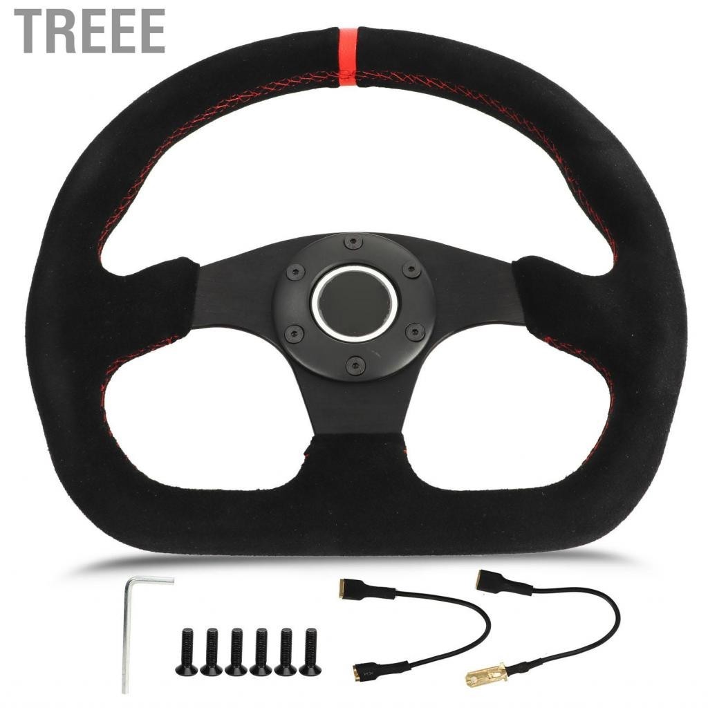 Treee D Shape Steering Wheel Ergonomic Red Stitch Racing 12.8in Top ...