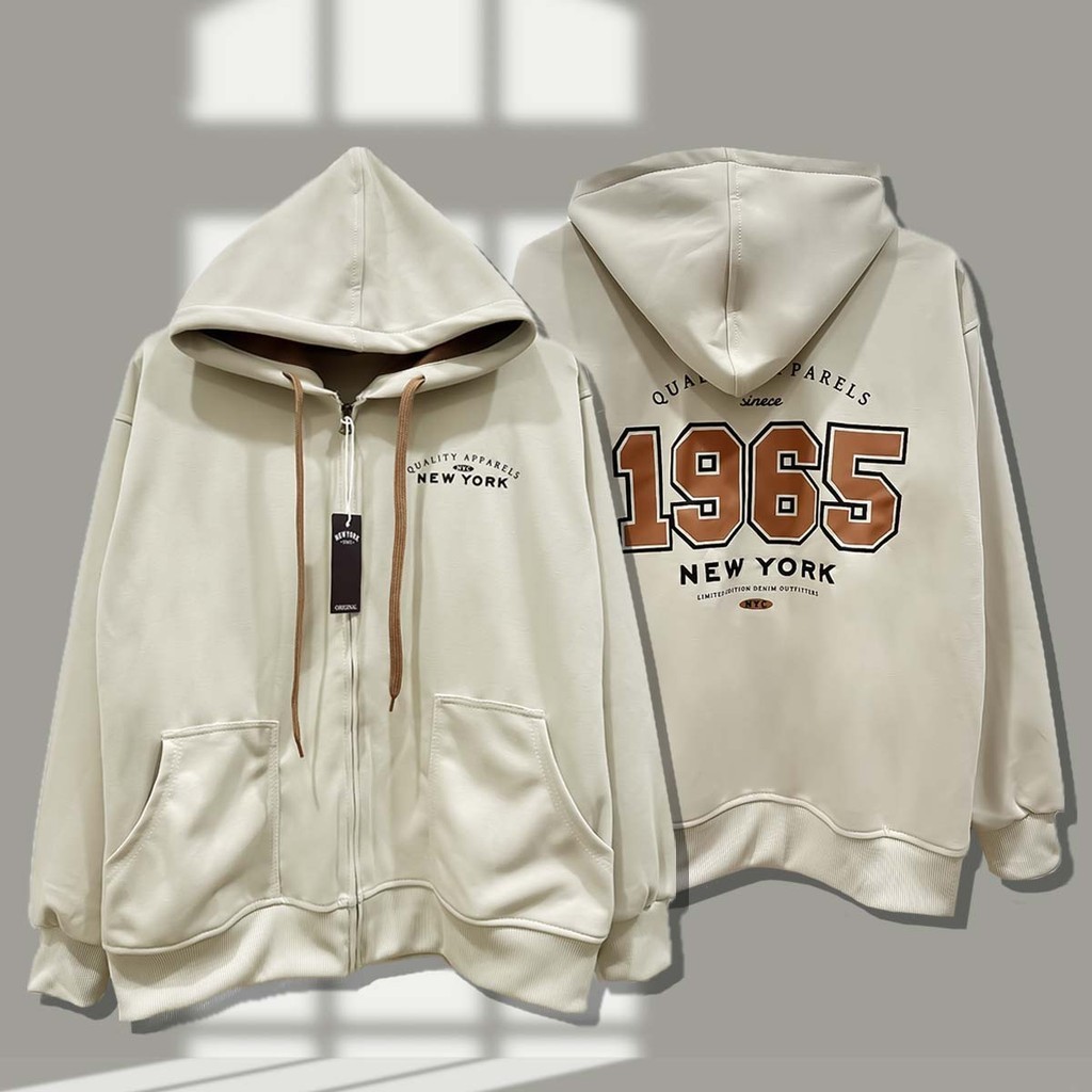 เสื้อคลุมแขนยาว New york 1965 เสื้อกันหนาว มีฮู้ด สกรีนใหม่ สีดำ กากี ครีม กรม แดง กาแฟ