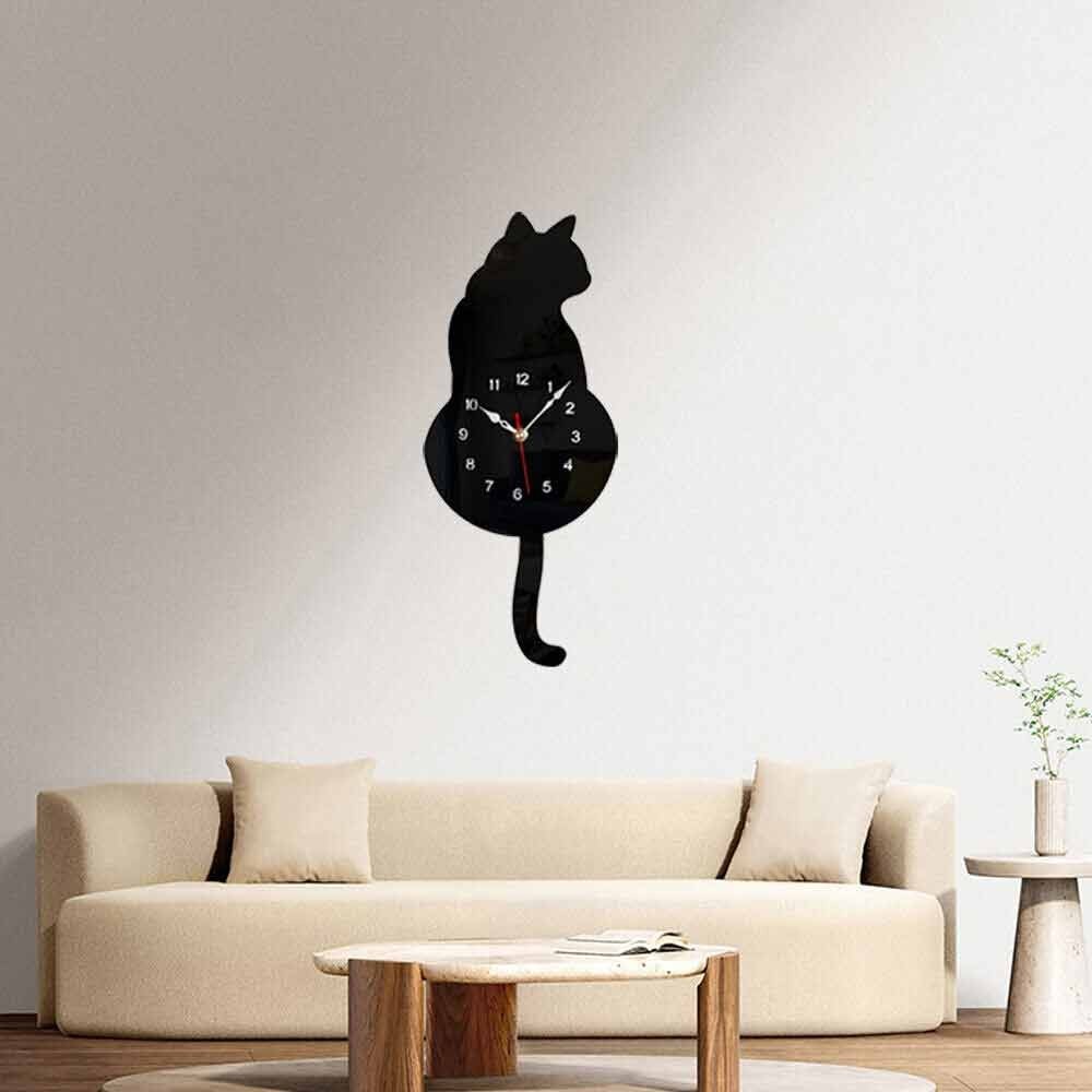 Modern Design Silent Cat Wall Clock Tail Wagging Pendulum Clocks
