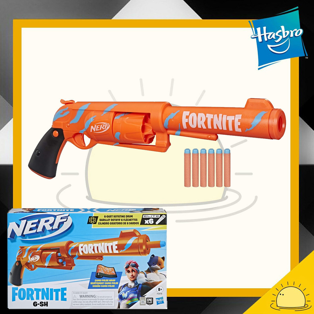 Nerf Fortnite 6SH Blaster Camo Pulse Wrap, Hammer Action Priming, 6 Elite Darts Shopee Thailand