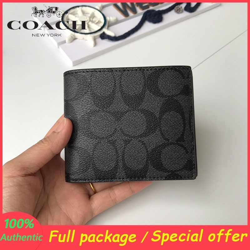 Compact Id Wallet In Signature Canvas F74993 ผู้ชาย กระเป๋าสตางค์ Coac