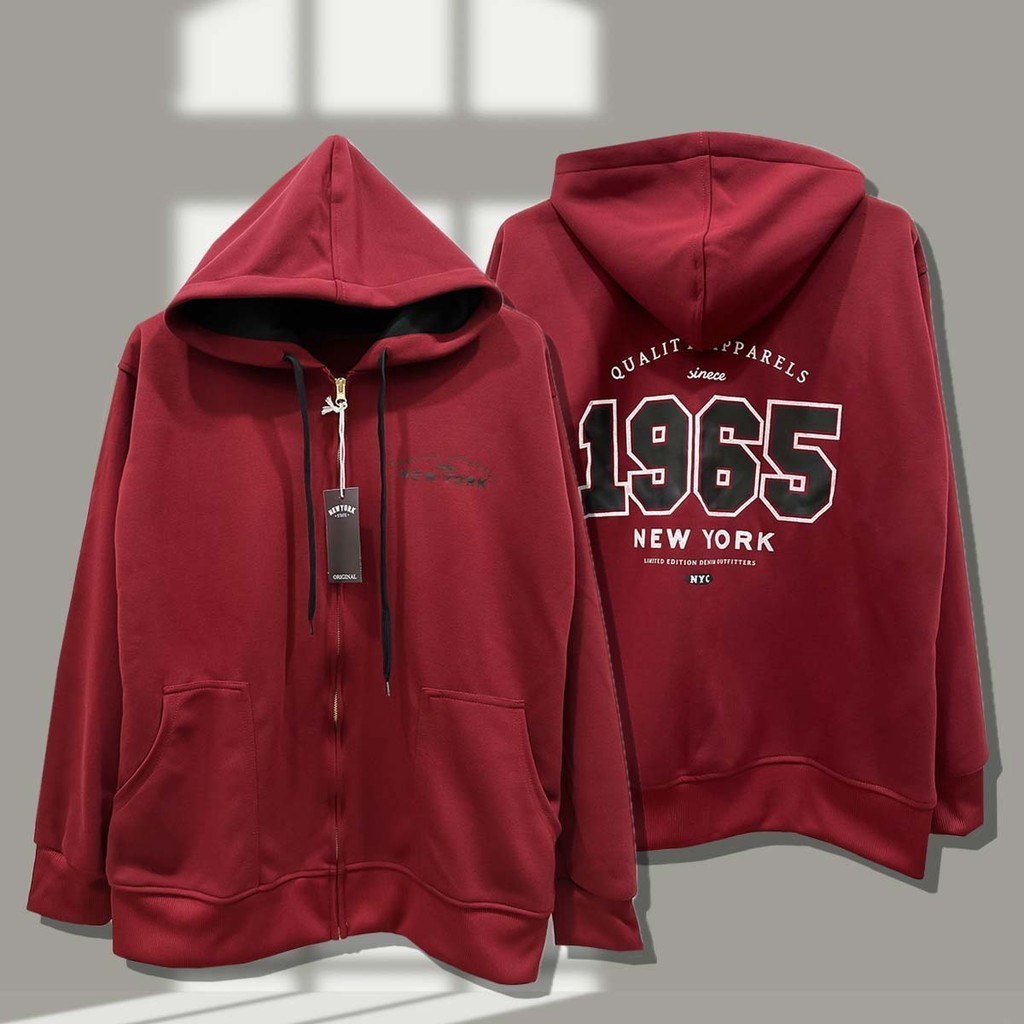 เสื้อคลุมแขนยาว New york 1965 เสื้อกันหนาว มีฮู้ด สกรีนใหม่ สีดำ กากี ครีม กรม แดง กาแฟ