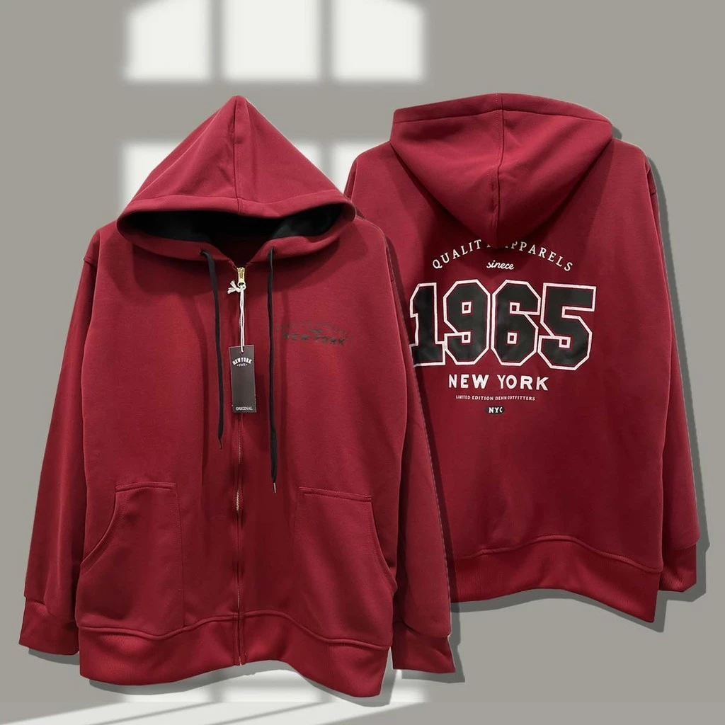 เสื้อคลุมแขนยาว New york 1965 เสื้อกันหนาว มีฮู้ด สกรีนใหม่ สีดำ กากี ครีม กรม แดง กาแฟ https://wayoza.com