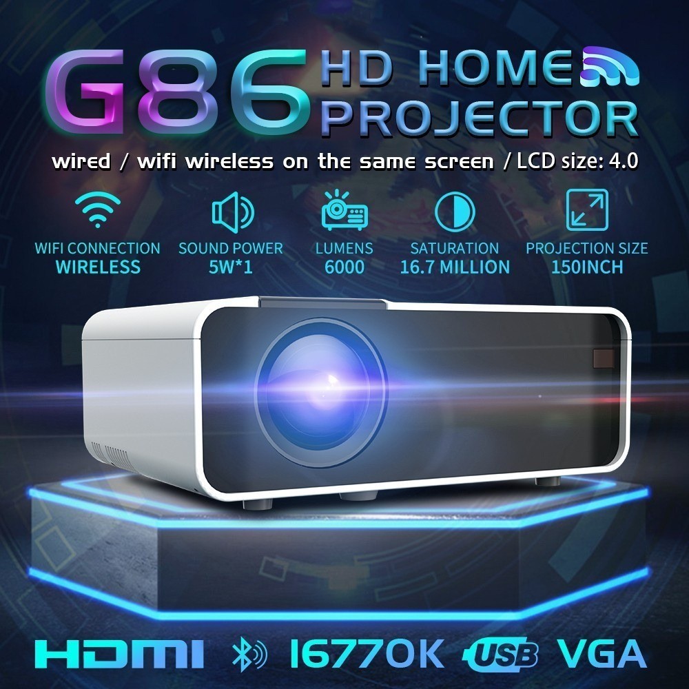 ภาพสวย （ให้ใบแจ้งหนี้）Projecter G86 6000 LENS Android Mini Projector ...