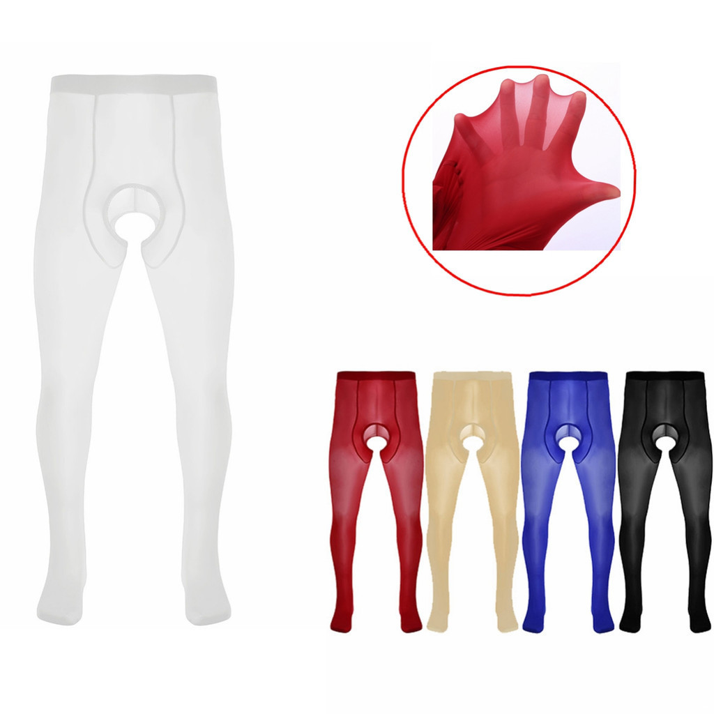 GENEMEN Brillante Uomo Collant Crotchless Tights Pants Sissy Intimo Crotchless Sheer Leggings, Legging grigio, L