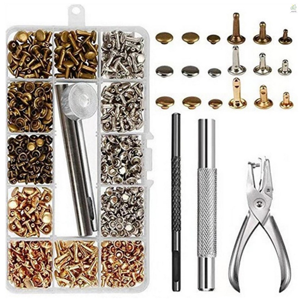 300 ชุดหนัง Rivets Double Cap Rivet Tubular โลหะ Studs พร้อม Punch คีม ...