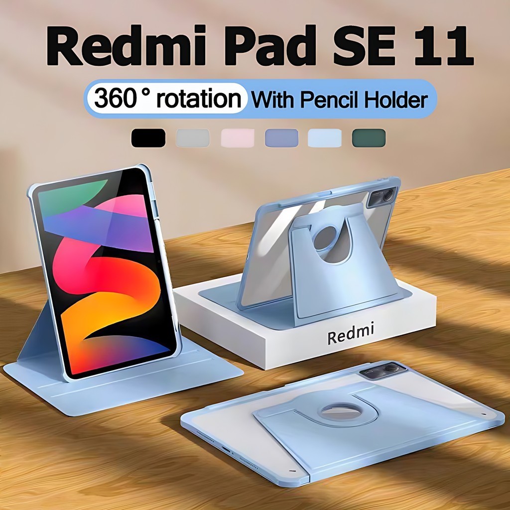 รุ่นอัพเกรด เคส Redmi Pad SE 360 °หมุนได้พร้อมที่ใส่ปากกา Auto Wake Up ...