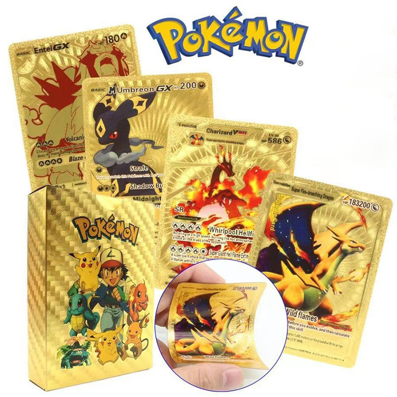 COD🃏Pokemon Gold Foil Cards 55 ชิ้น/กล่อง ภาษาอังกฤษ Trading Card ...