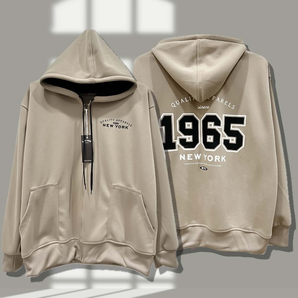 เสื้อคลุมแขนยาว New york 1965 เสื้อกันหนาว มีฮู้ด สกรีนใหม่ สีดำ กากี ครีม กรม แดง กาแฟ