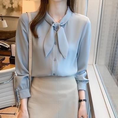 จัดส่งจากประเทศไทย เสื้อเชิ้ตเกาหลีหญิงสีฟ้า สวยๆ ผูกโบว์ | Shopee Thailand