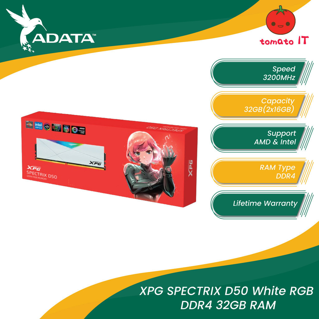 XPG SPECTRIX D50 สีขาว RGB/LONGDIMM/DDR4/2x16GB/3200MHZ/CL16-22-22/รับ ...