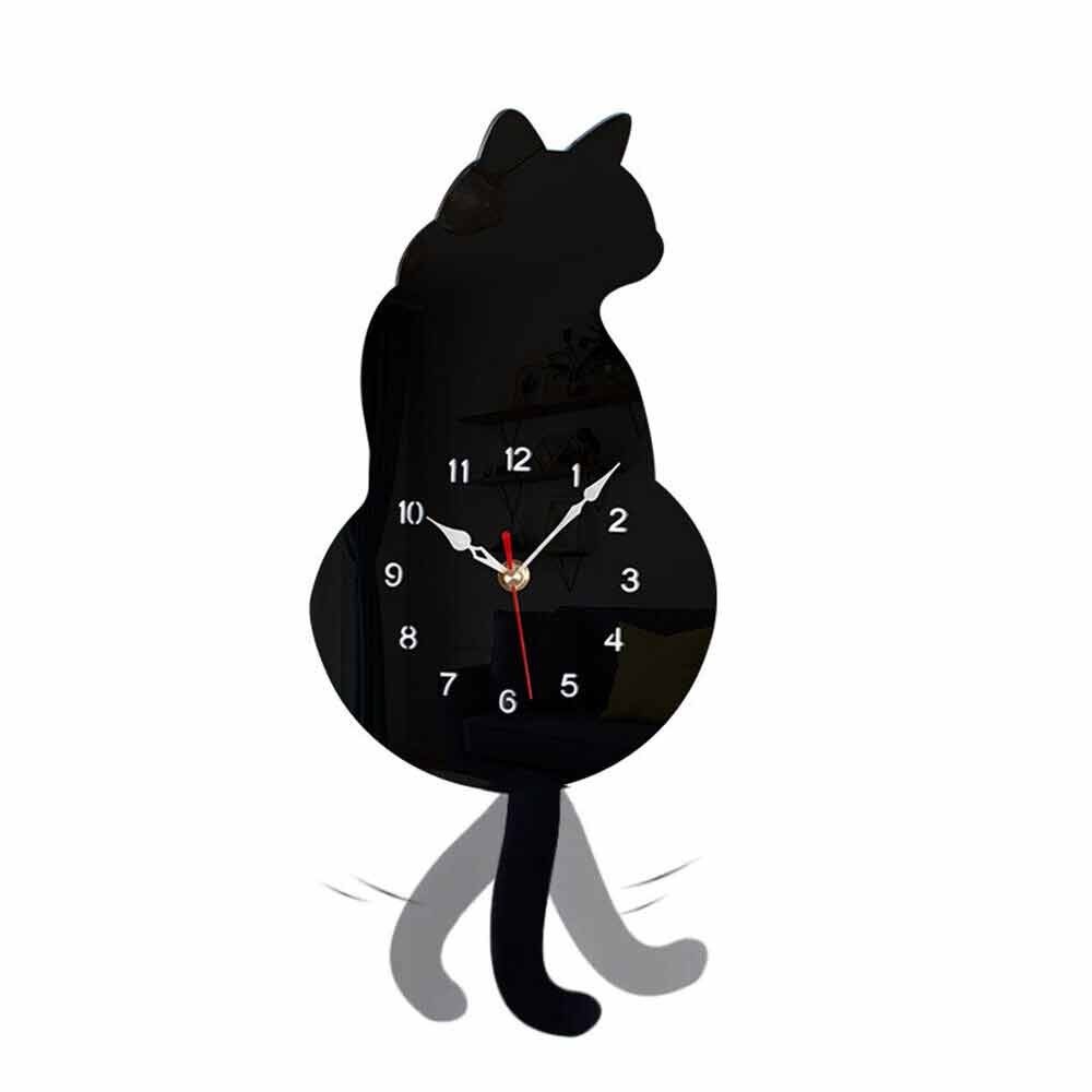 Swinging Tail Cat Wall Clock Creative DIY Cat Acrylic Swinging Tail