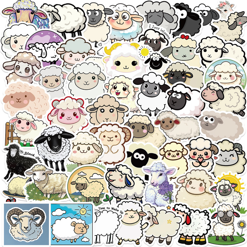50PCS Sheep sticker สติกเกอร์แกะการ์ตูนลายเส้นสไตล์ชนบท สำหรับตกแต่ง ...