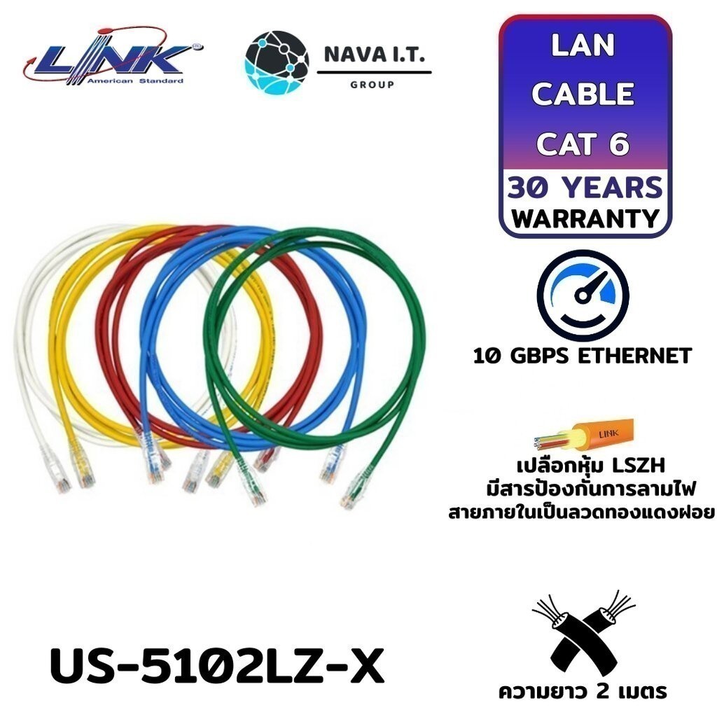 🛵มีส่งด่วน💨 LINK US-5102LZ-X CAT6 RJ45 PATCH CORD LSZH 2 M. LAN CABLE ...