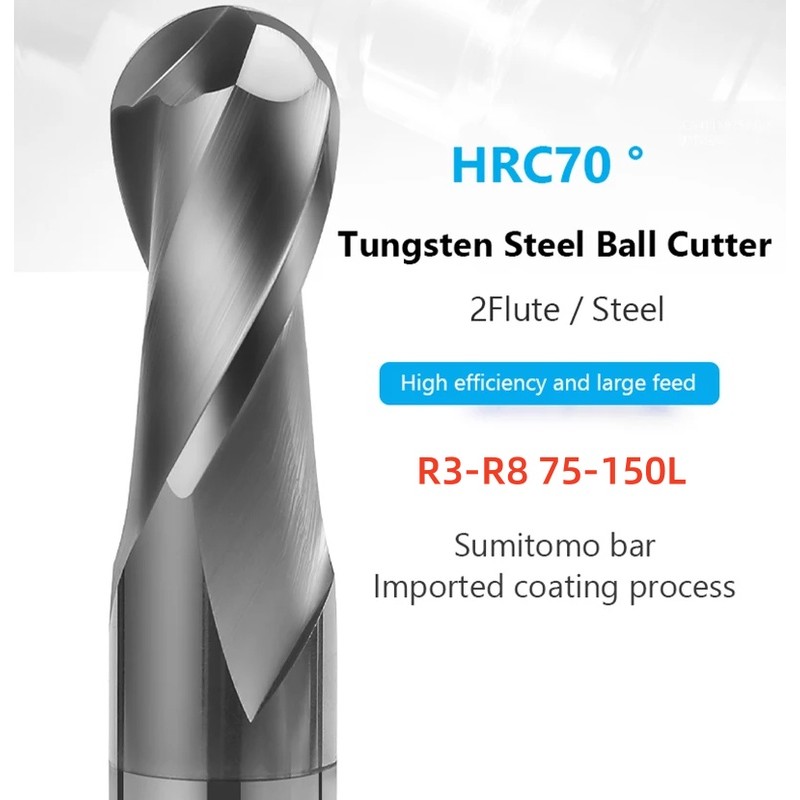 1 PC HRC70 ไทเทเนียมพิเศษ Ball Nose End Mill Cutter Series R3-R8 75 ...