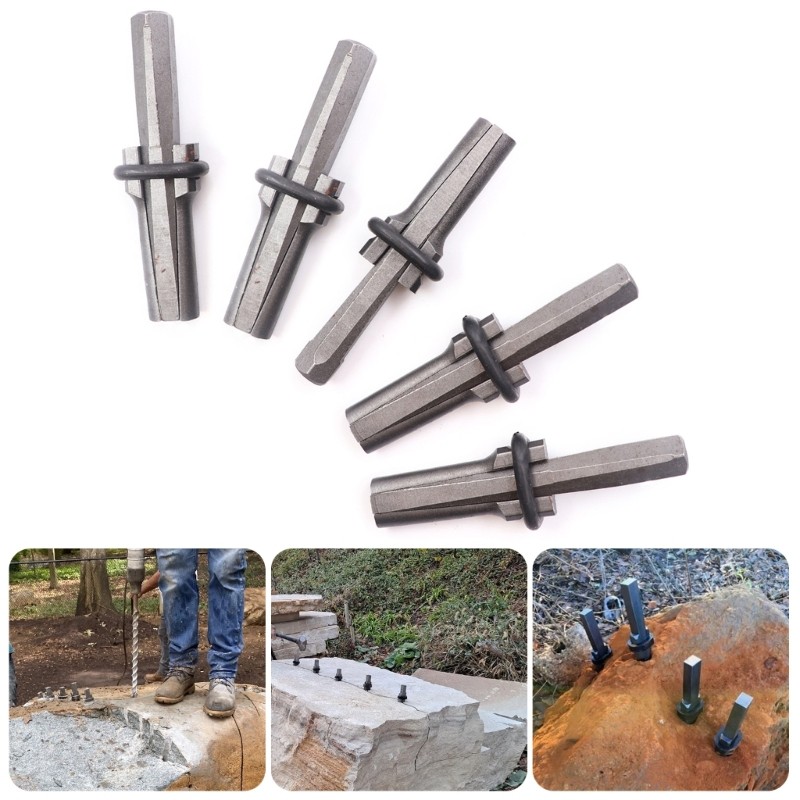 Cons 5 ชิ้นหินแยกเครื่องมือหิน Splitters ปลั๊กโลหะ Wedges คอนกรีต Rock ...