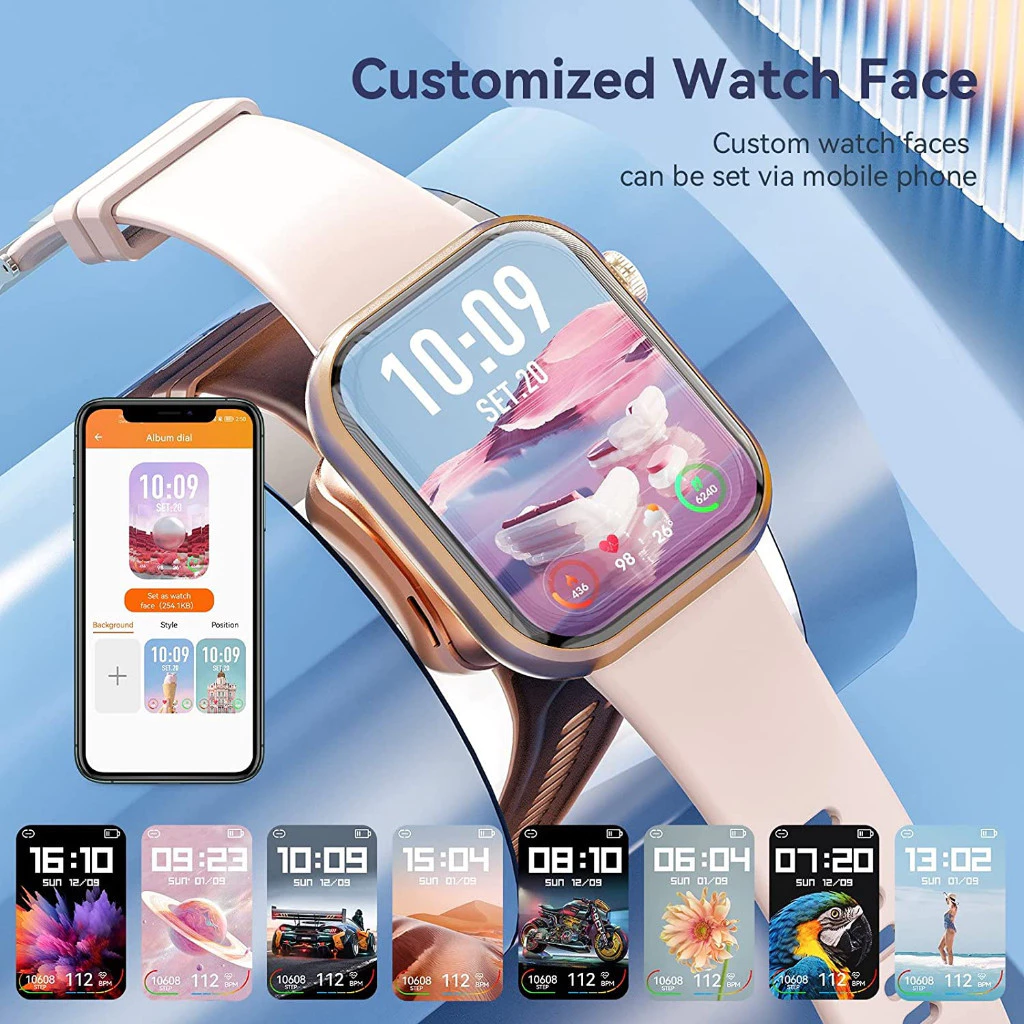 Aolon Foomlite 1.83 นิ้ว สมาร์ทวอทช์ เครื่องติดตามฟิตเนส อัตราการเต้นของหัวใจ/การตรวจจับความดันโลหิต กันน้ำ สมาทวอช