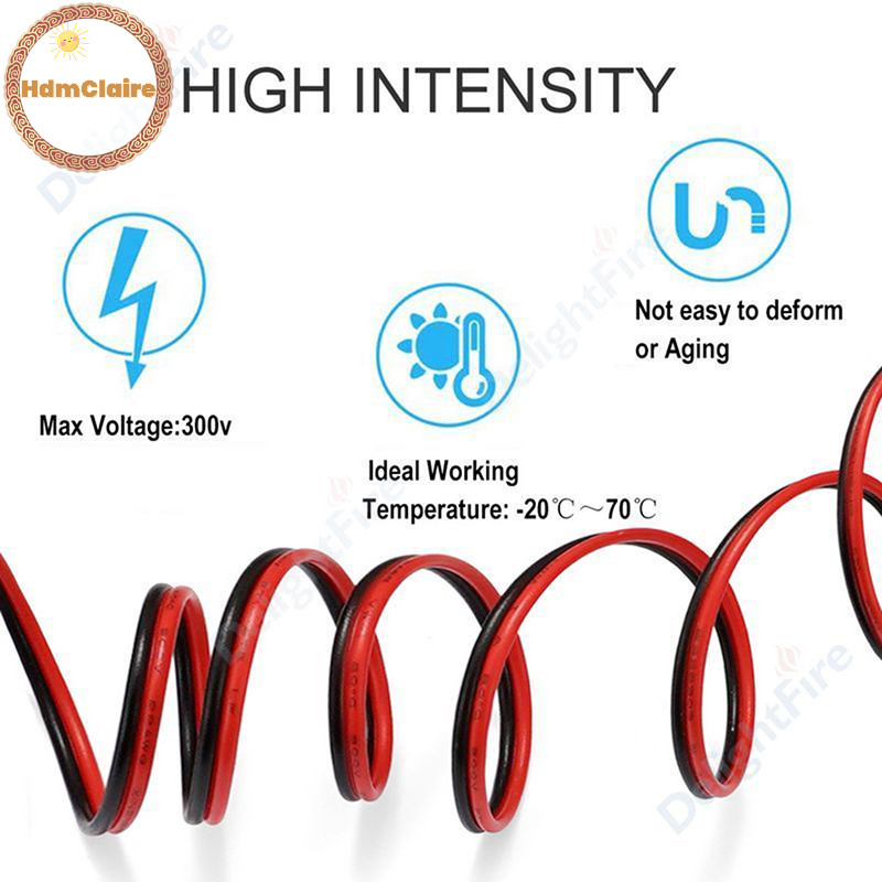 Hdmclaire 10m LED Cables 2 Pin LED Strip Cable 22AWG 2 Core สีแดงสีดํา ...