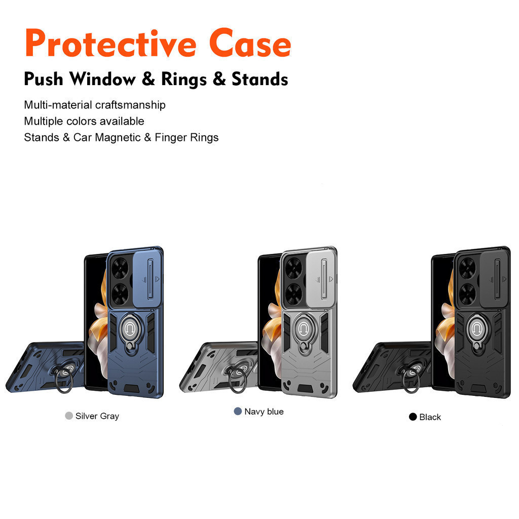 เคสสําหรับ INFINIX SMART 8 Push Window & Rings & Stands เคสโทรศัพท์ ...