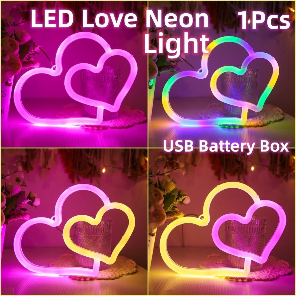 Led Double Love สัญญาณนีออน Led Night Light โมดูล 5V USB หรือกล่อง ...