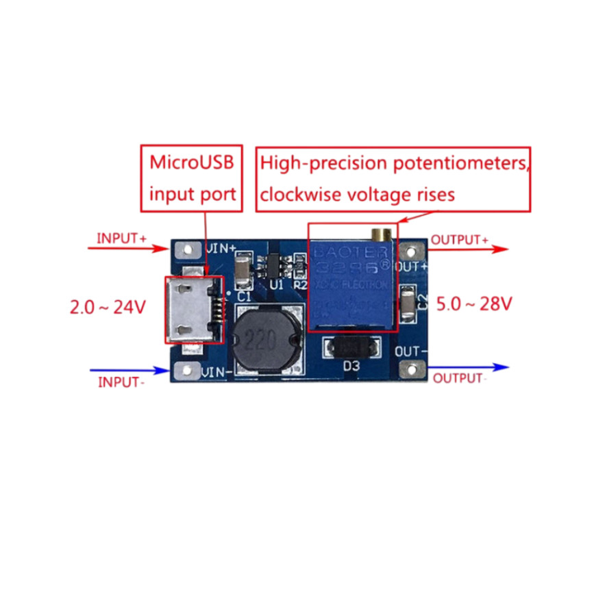 MT3608 (USB) DC-DC Step Up Power Apply Module Booster Power Module MAX ...