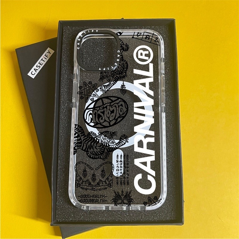 Casetify X CARNIVAL โลโก้กรณีแม่เหล็กดูด Black & White Edge Clear ...