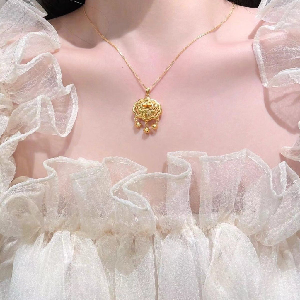 Zhou Da Pure Sand Gold Pendant Ping An Lock สร้อยคอสีทอง [ไม่ซีดจาง ...
