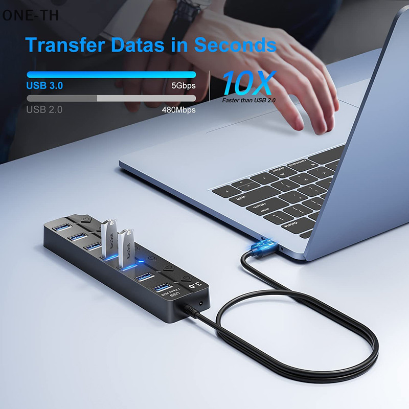 One-th USB Hub 3.0 Multiprise USB ตัวแยกความเร็วสูง 7 พอร์ต 5Gbps Hub ...