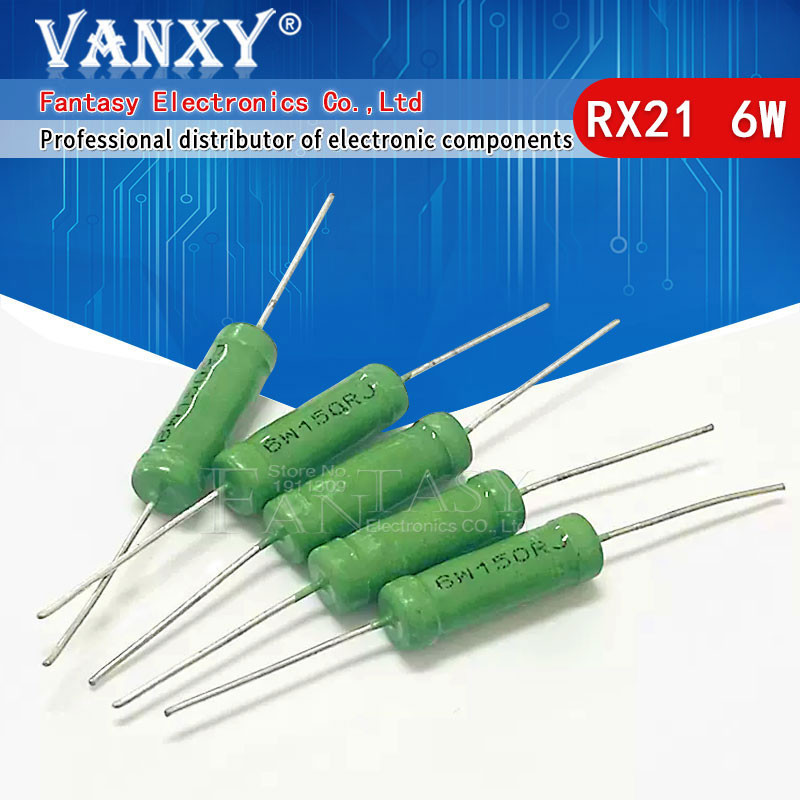 5pcs RX21 6W ความต้านทานบาดแผลสายไฟ 5% 1R 10R 100R 1K 10K 12K 15K 18R ...