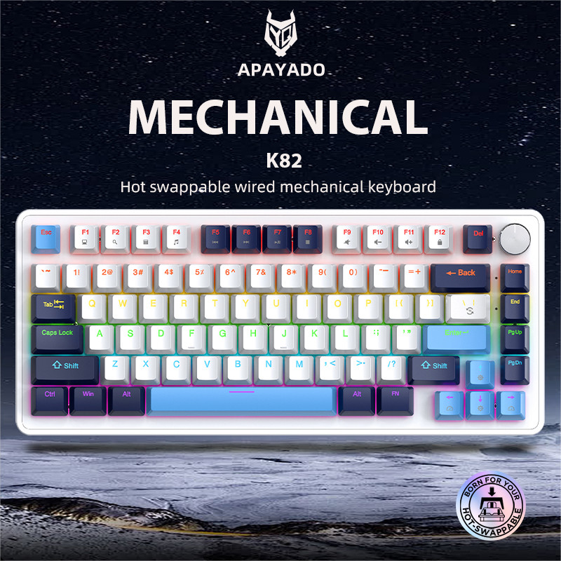 K82 Multifunctional Knob Wired Mechanical Keyboard,82 คีย์,แบบถอด ...