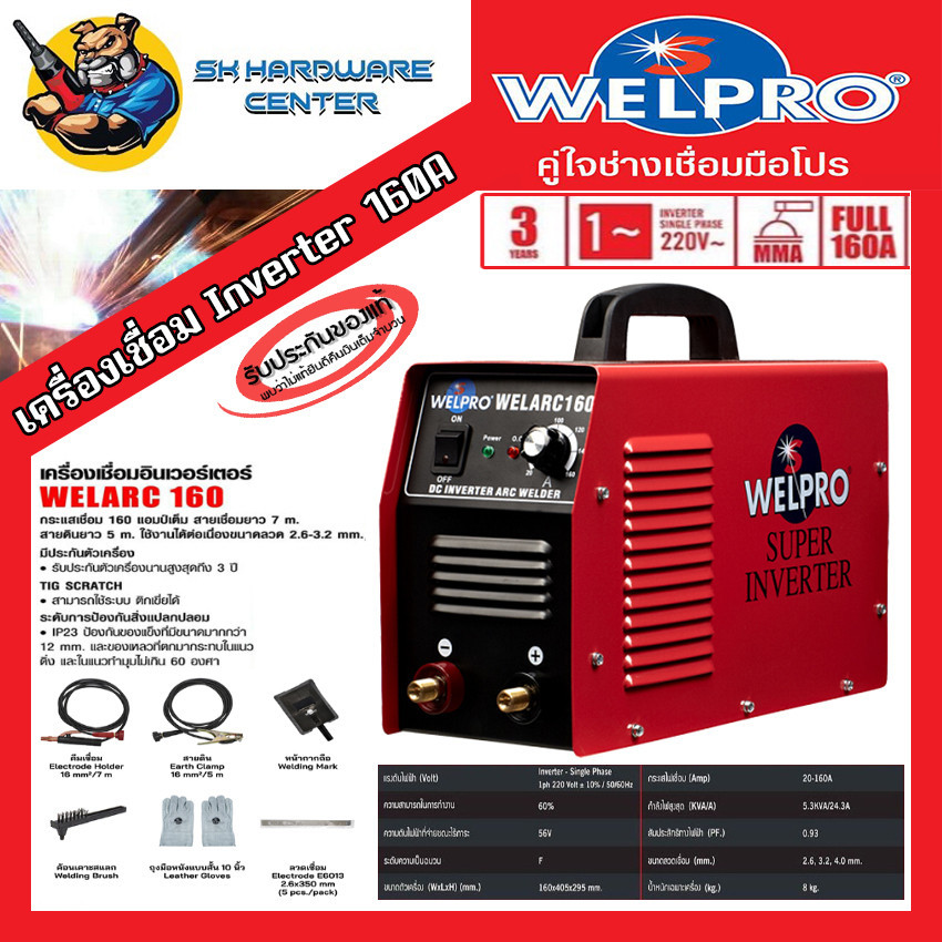 ตู้เชื่อมอินเวอร์เตอร์ งานหนัก กระแสไฟเชื่อม 160แอมป์ WELPRO รุ่น ...