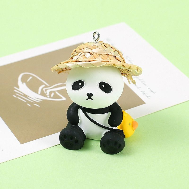 เรซิ ่ น Panda Friends Series Creative หมวกฟาง Panda พวงกุญแจรถกระเป ๋ ...