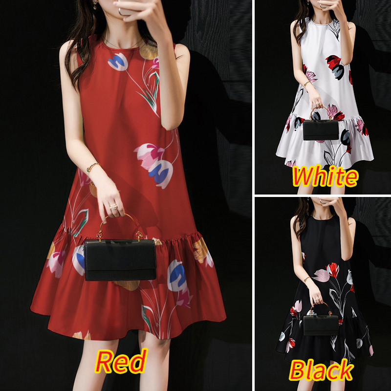 Zanzea ผู ้ หญิงเกาหลี Fishtail Ruffle Hem ชุดเดรสแขนกุดพิมพ ์ ลายดอกไม ...